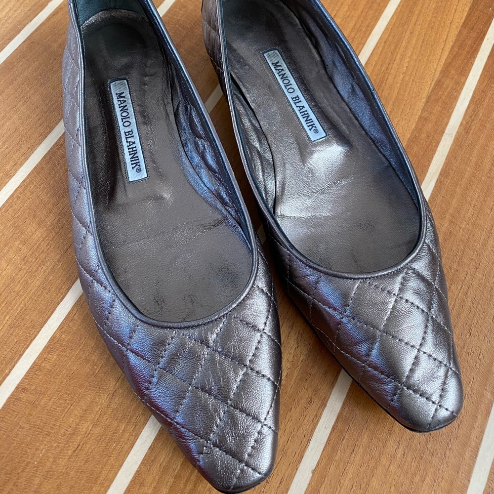 Manolo Blahnik metallic quilted flats